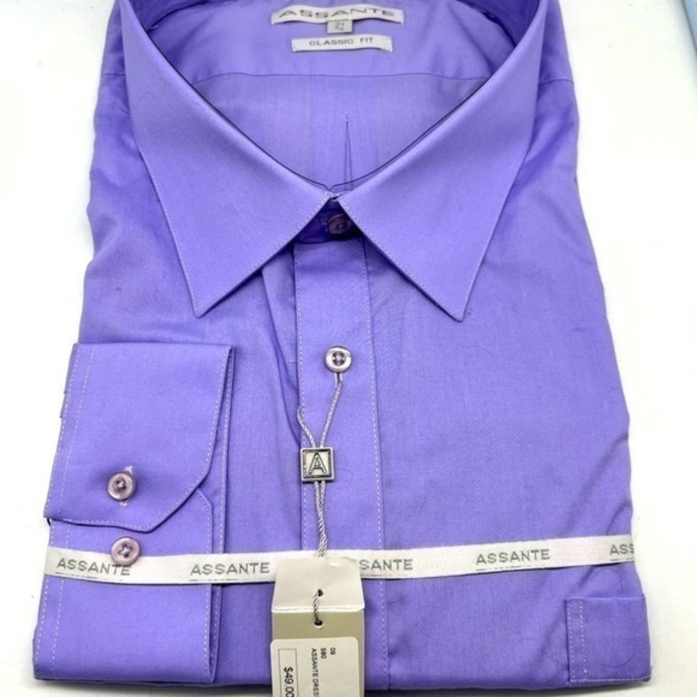 NEW ASSANTE men’s classic fit light lavender dress shirt size 21 4/5 sty… - Picture 1 of 13